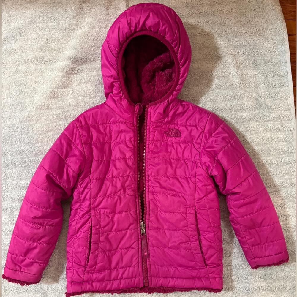 The North Face Fuchsia Jacket reversible with hood & pockets 4T